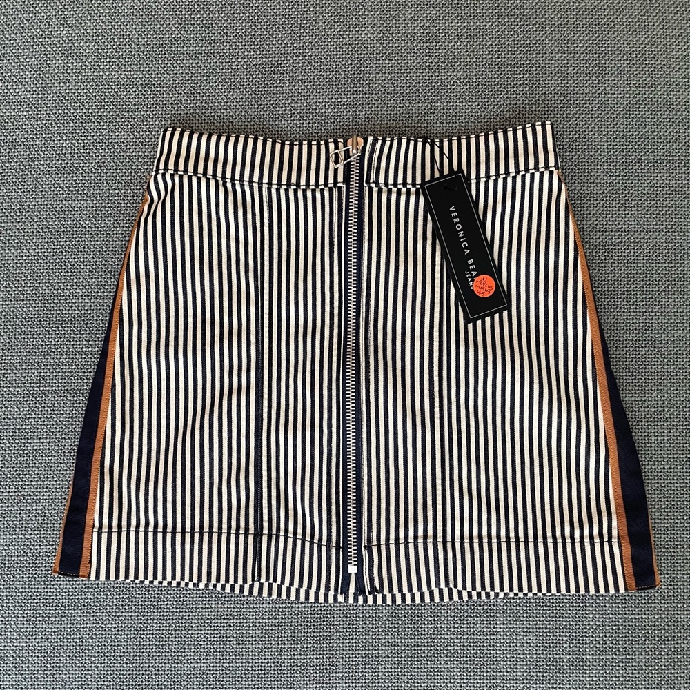 Veronica Beard Ava Mini Skirt, Tux & Exposed Zipper, Stripes, Size 2 Women SALE